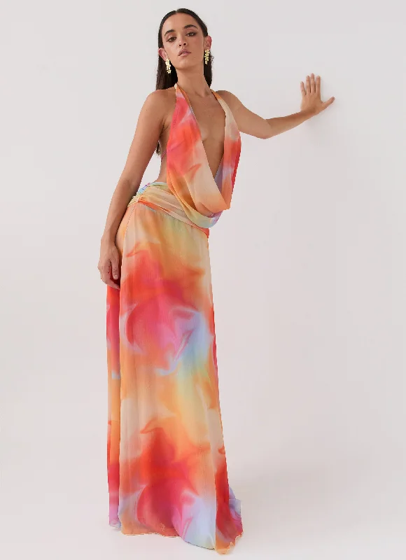 Comfort Meets Fashion Elysia Chiffon Maxi Dress - Rainbow Alluring Design