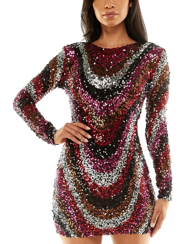 Playful Fashion Offers Juniors Womens Sequined Long Sleeves Cocktail and Party Dress Huge Savings on Parisian Styles