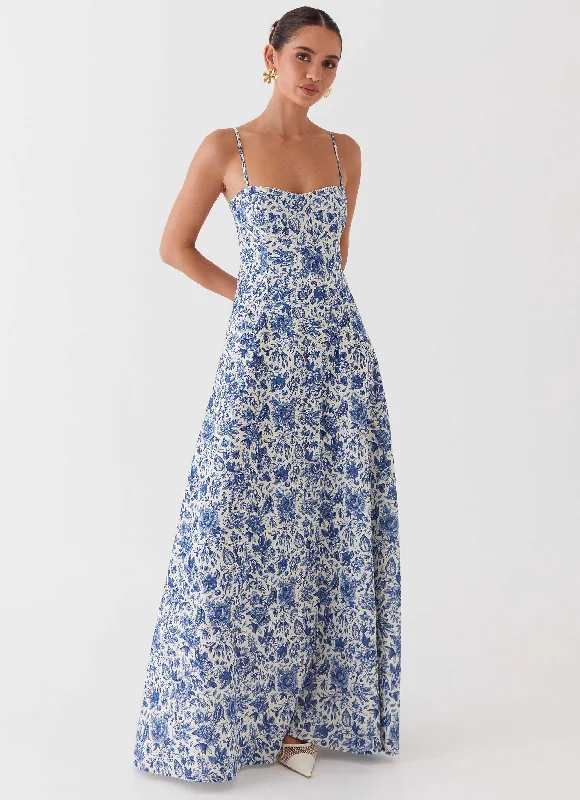 Trendy Fashion Sale Angelina Linen Maxi Dress - Blue Paisley Luxury Comfort