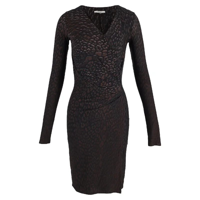 Limited Time Deal Max Mara Printed Long Sleeve Knee-Length Dress in Brown Viscose Parisian Effortless Chic Style