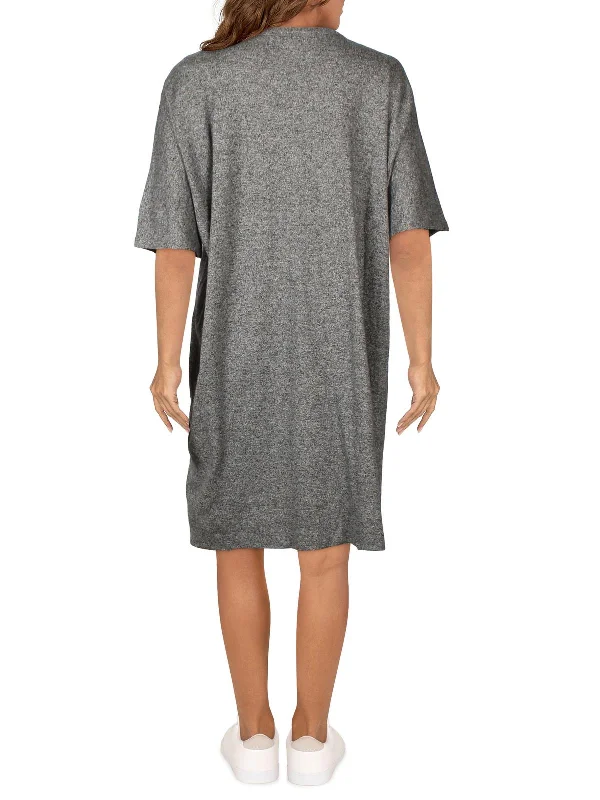 Affordable Luxury Fashion Petites Womens Organic Cotton Crewneck T-Shirt Dress Dreamy Draping