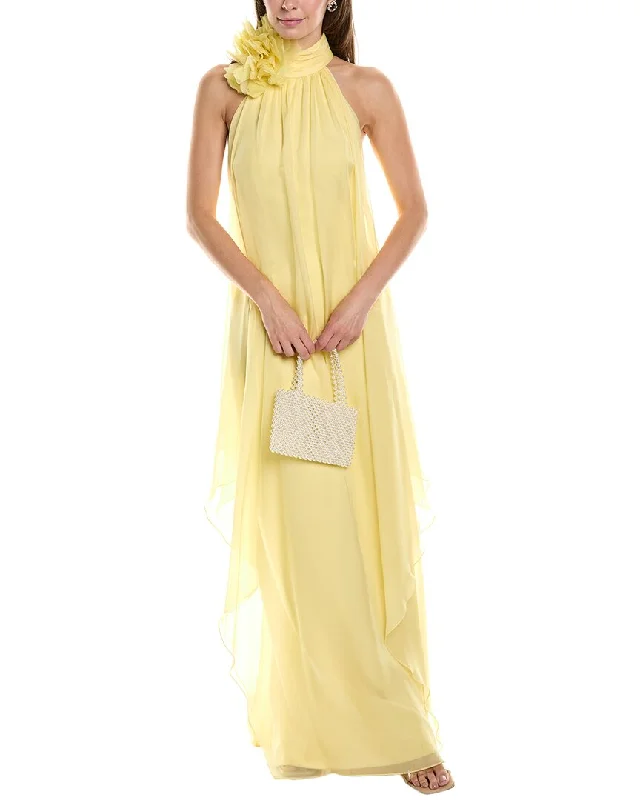 Dive Into Trendy Styles Halston Ginnie Chiffon Cape Gown Romantic Detailing