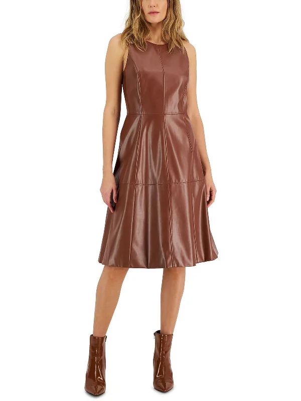 Contemporary Chic Promotions Womens Faux Leather Sleeveless Fit & Flare Dress Ethnic Cultural Event Wear