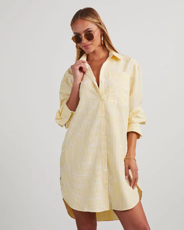 Huge Markdowns Meagan Striped Mini Shirt Dress Lighten Up with Nordic Styles