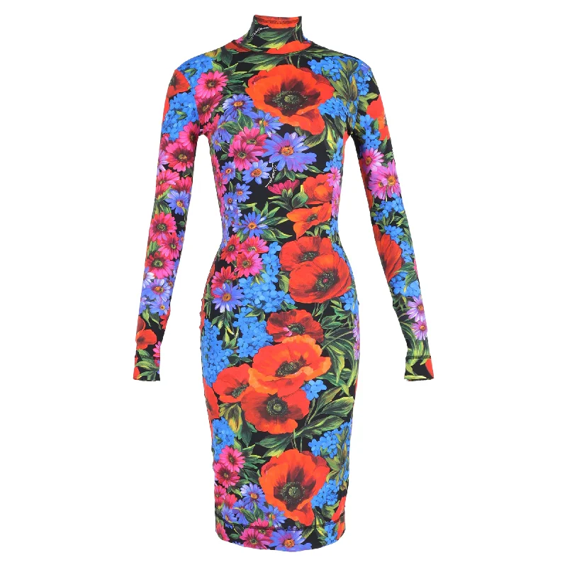 Classy Style Discounts Dolce & Gabbana Floral Print Turtleneck Bodycon Dress in Multicolor Polyamide Alluring Design