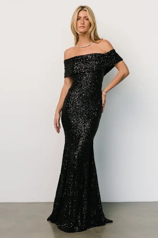 Day-To-Night Styles Yvonne Off Shoulder Sequin Gown | Black Feminine Charm