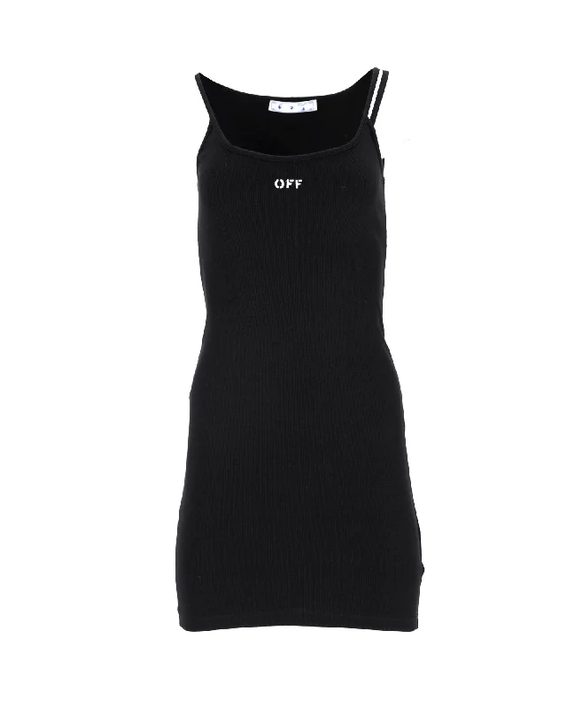 Catch Every Fashion Trend Off-White Sleeveless Bodycon Dress in Black Cotton Now on Sale for Chic Urban Styles