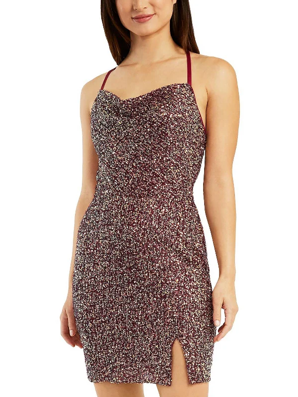 Stylish Deals Juniors Womens Sequined Cowl Neck Bodycon Dress Mid - Season Sale