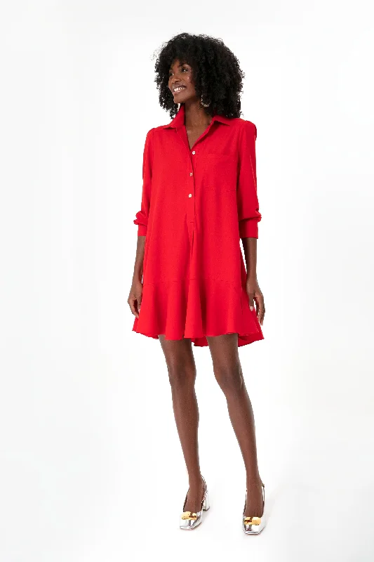 Timeless Style Promotions Red Crepe Callahan Shirt Dress Coastal Beach - Inspired Style