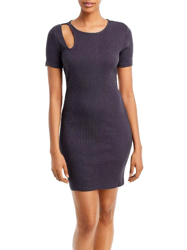 Chic And Edgy Womens Cut-Out Ribbed T-Shirt Dress Elevated Style