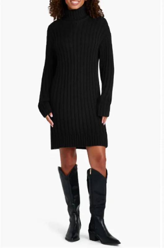 Timeless Style Promotions Felicity Turtleneck Long Sleeve Mini Sweater Dress In Black Feminine Charm