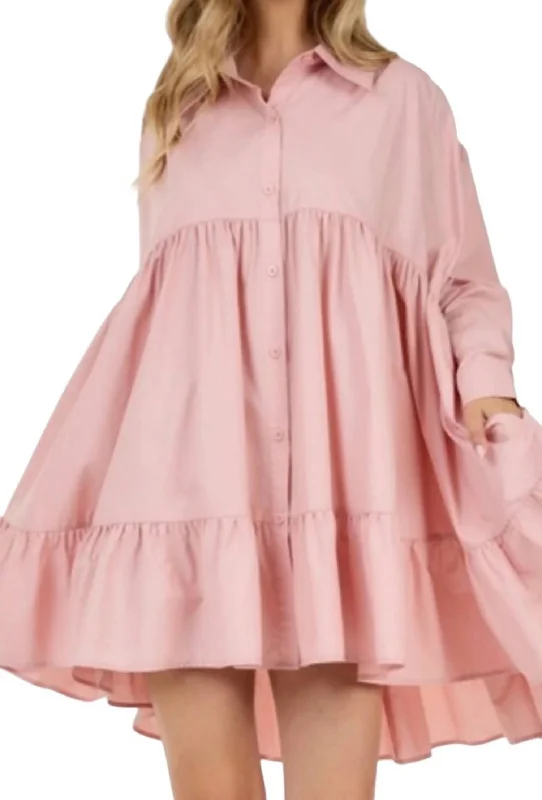 Massive Savings Long Sleeve Loose Dress In Blush Save on Classic Elegant Styles