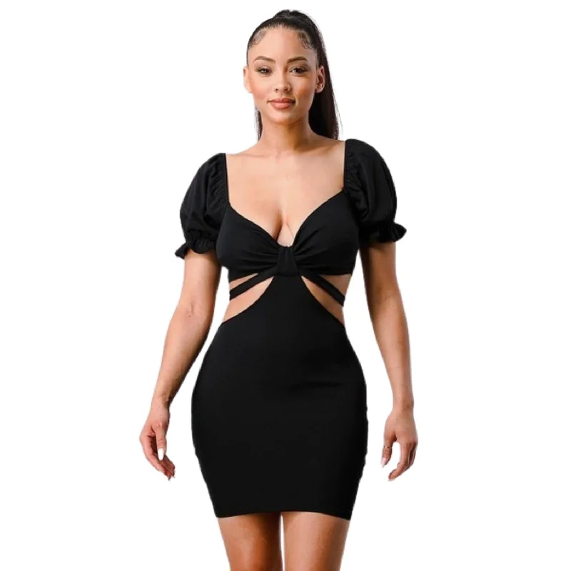 Chic And Trendy Lux Side Cutout W/ Back Tie Detail Bodycon Dress Weekend Special