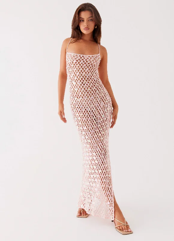 Snag Fabulous Fashion Bargains Calabria Crochet Maxi Dress - Pink Celebrate with Big Savings