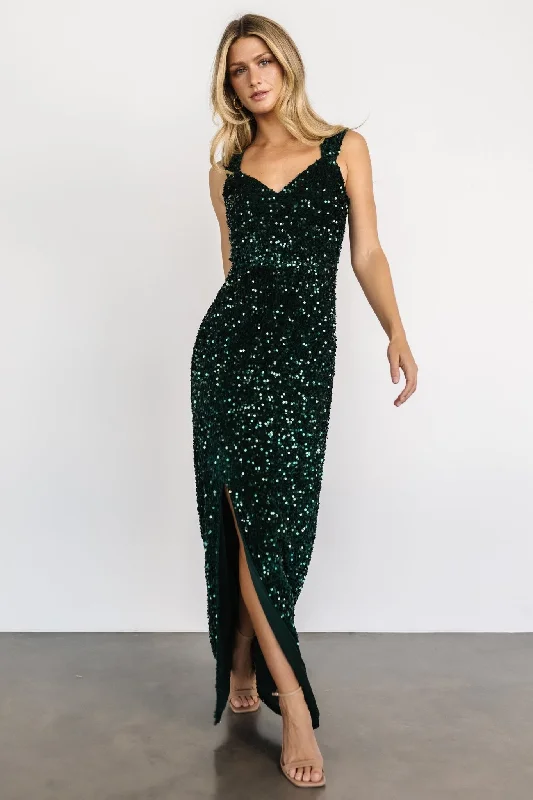 Budget-Friendly Fashion Marilyn Sequin Maxi Gown | Emerald Beat the Heat in Tropical Styles