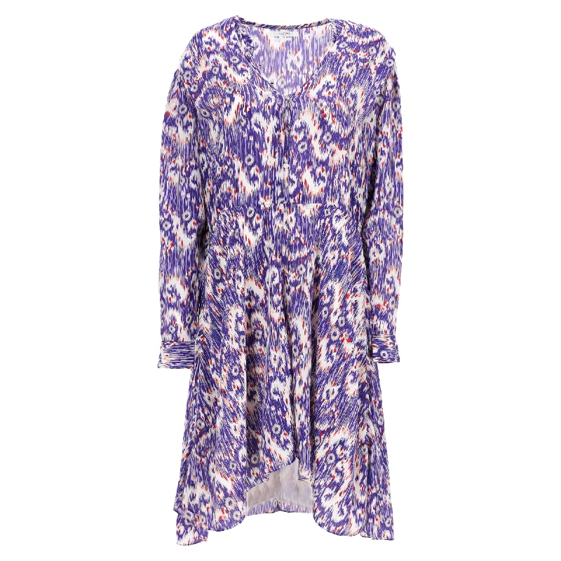 Forward Trendsetter Isabel Marant Etoile  Printed Midi Long Sleeve Dress in Multicolor Silk Vibrant Prints