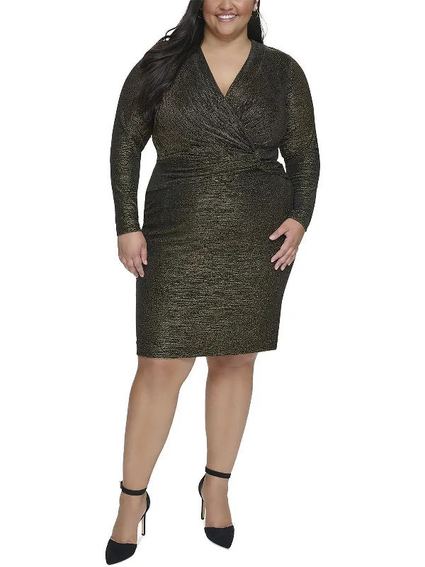 Unleash Your Trendy Side Plus Womens Metallic V-Neck Bodycon Dress Limited - Edition Drops