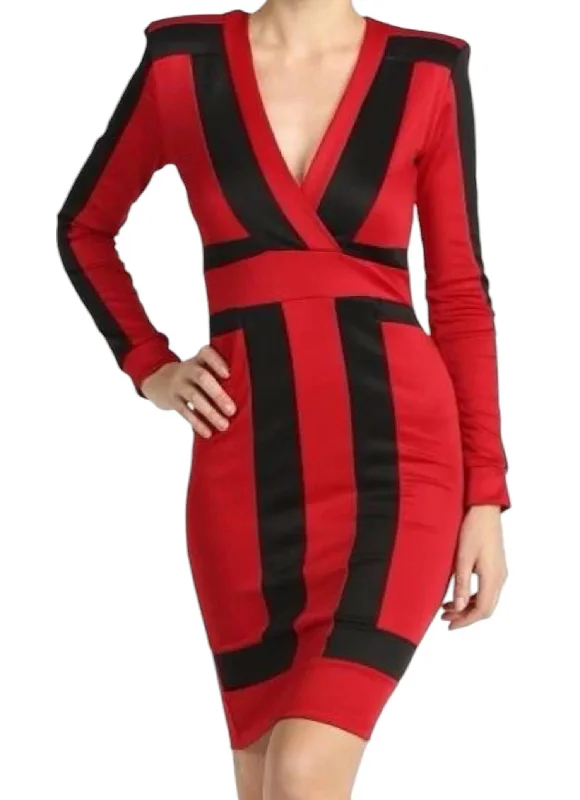 Flash Sale Now Long Sleeve Dress In Red & Black End - of - Month Blowout