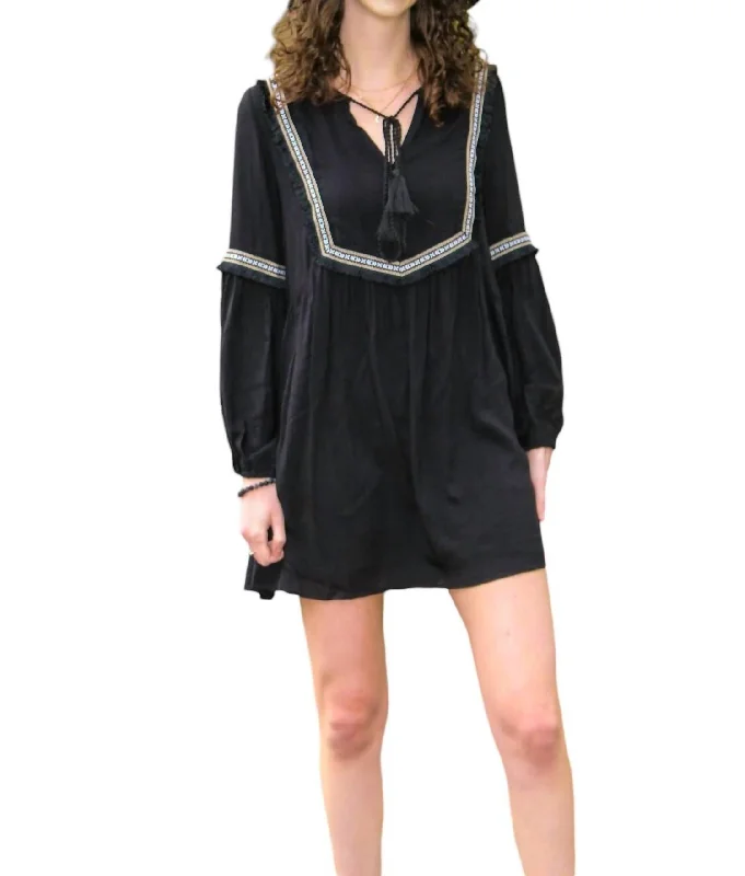 Comfort Meets Fashion Tessa Embroidered Long Sleeve Dress In Black Feminine Flow