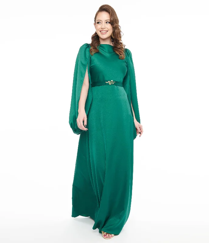 Clearance Sale, All Cheap Unique Vintage 1920s Emerald Satin & Snake Pin Evening Gown Great Deals on Ethnic Cultural Wear