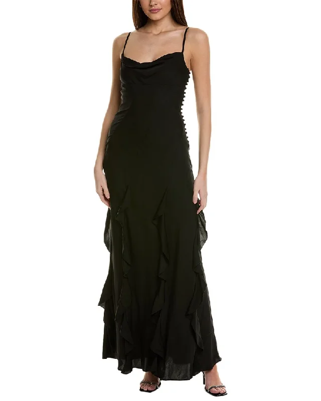 Relaxed Style Deals Nicholas Kamila Ruffle Cowl Silk-Blend Gown Score Big on Glamorous Red - Carpet Styles