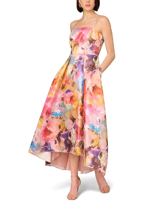 Bold Style Discounts Aidan Mattox Printed Metallic Jacquard Gown Feminine Soft - Hued Look