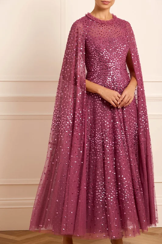 Absurdly Cheap Sale Scatter Dot Cape Ankle Gown Subtle Sophistication