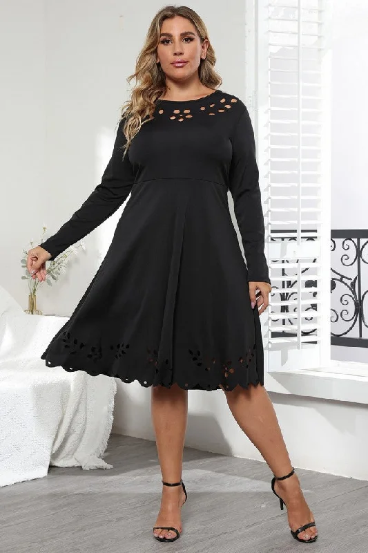 Romantic Chic Deals Black Office A-line Crewneck Long Sleeve Below Knee Dress Mid - Week Surprise