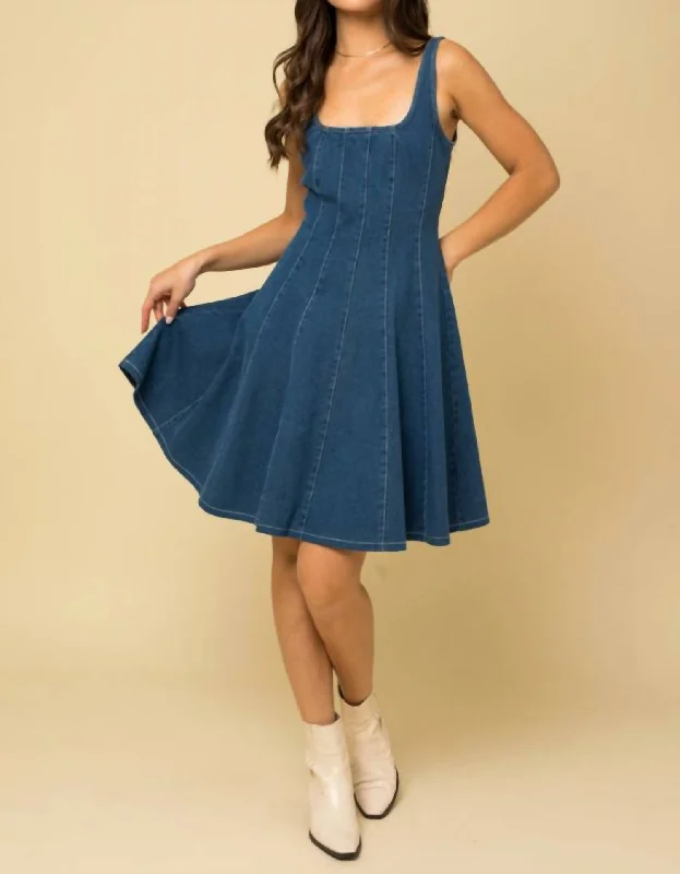 Timeless Style Promotions Sleeveless Square Neck Corset Dress In Denim Save on Classic Elegant Styles