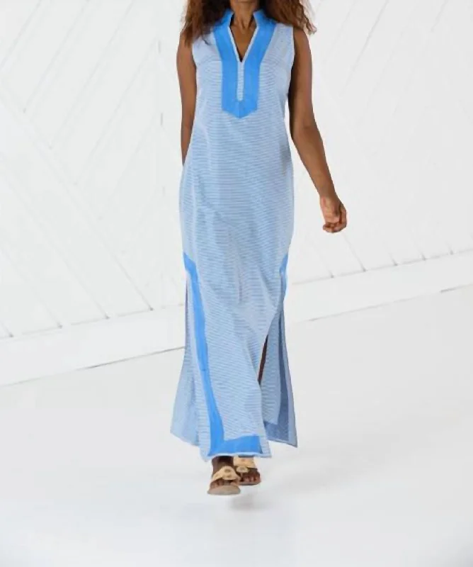 Find Your Unique Flair Sleeveless Classic Maxi Tunic In Blue/white Stripe Spring Fling Sale