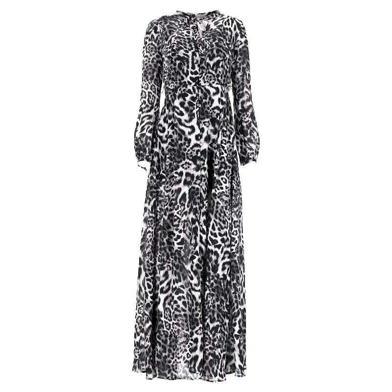 Flash Sale Fever Michael Kors Leopard Print Maxi Buttoned Long Sleeve Dress in Black and Black Viscose Alluring Design