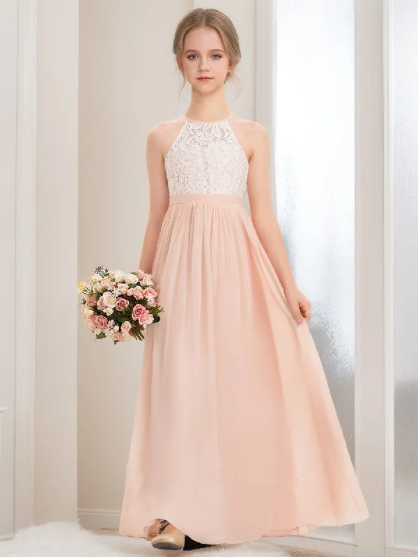 Everyday Elegance Sale A-Line/Princess Halter Sleeveless Lace Junior Bridesmaid Dresses Playful Elegance