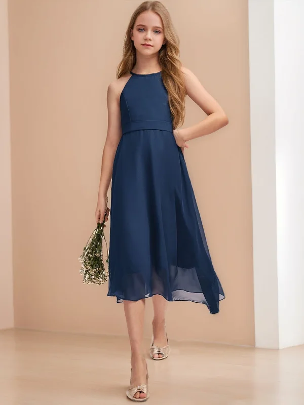 Trendy Looks On Sale A-Line/Princess Halter Sleeveless Ruched Junior Bridesmaid Dresses Mother's Day Special