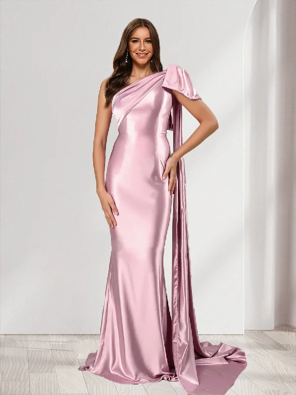 Trendy Threads Trumpet/Mermaid One-Shoulder Sleeveless Watteau Train Bridesmaid Dresses Discounts on Casual Weekend Styles