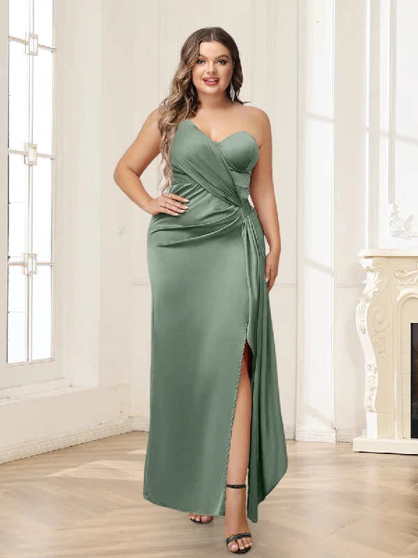 You'Ll Love Us Because Sheath/Column One-Shoulder Ankle-Length Plus Size Bridesmaid Dresses With Split Side Parisian Effortless Chic Style