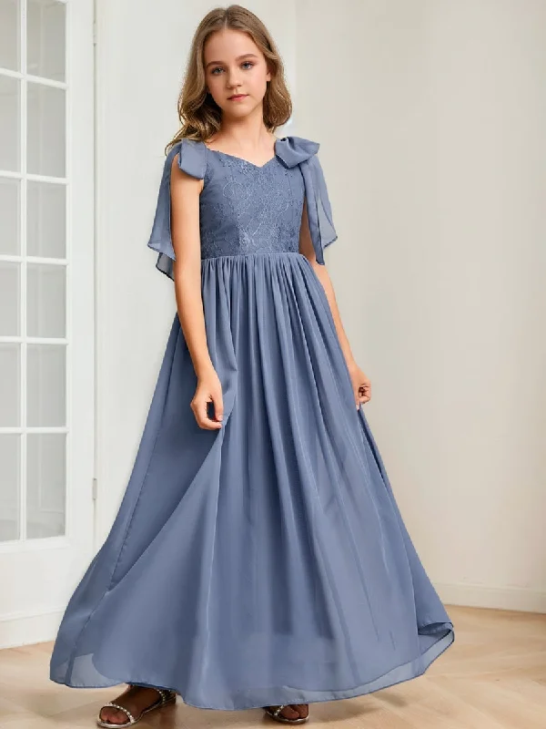 Athleisure Style Sale A-Line/Princess V-Neck Sleeveless Bow Junior Bridesmaid Dresses Charming Silhouette