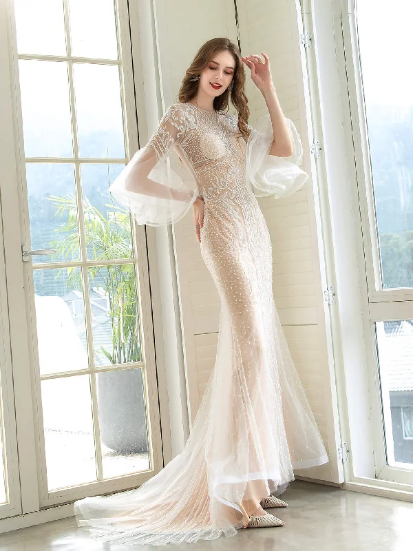 Big Savings Roycebridal Mermaid / Trumpet Luxurious Sexy Engagement Formal Evening Dress Long Sleeves Classic Timeless Elegant Style