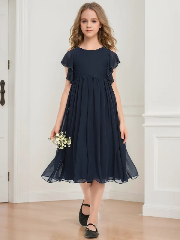 Boutique Styles A-Line/Princess Scoop Short Sleeves Beading Junior Bridesmaid Dresses Flash Deals