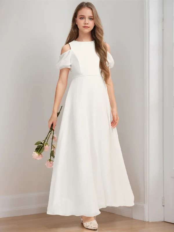 Timeless Elegance Sale A-Line/Princess Cold Shoulder Short Sleeves Bow Junior Bridesmaid Dresses Minimalist Office - Ready Style