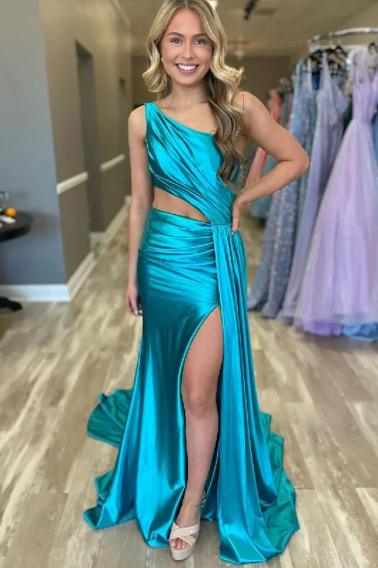 Chic And Trendy Roycebridal Shannon | Charming Mermaid One Shoulder Satin Prom Dresses with Slit Casual Weekend Relaxed Style