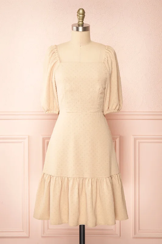 Premium Style Suki | Short Beige Dress w/ Open-Back Coastal Beach - Inspired Style