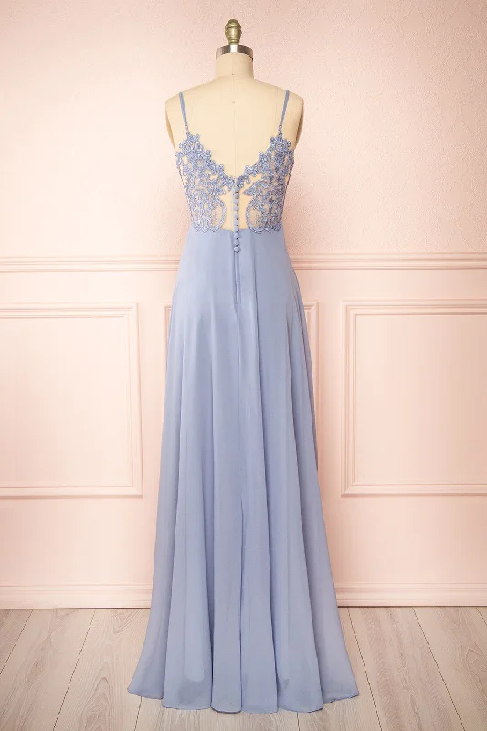 Limited Edition Peggie Blue | Chiffon Maxi Dress w/ Back Embroidery Modern Romance