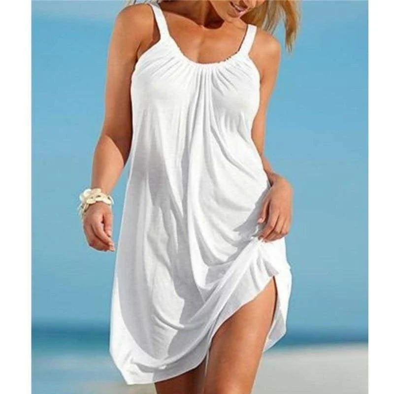 Hurry Before It'S Gone FashionSierra - Summer Women Beach Mini Sundress Ladies Sleeveless Short Mini Dress Holiday Party Solid Casual Dresses Parisian Effortless Chic Style