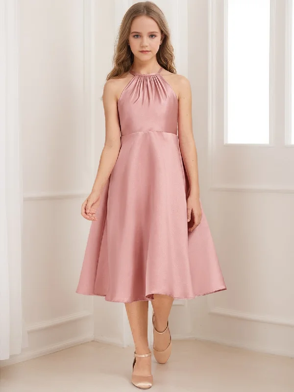 On-Trend Fashion Offers A-Line/Princess Halter Sleeveless Ruched Junior Bridesmaid Dresses Feminine Grace