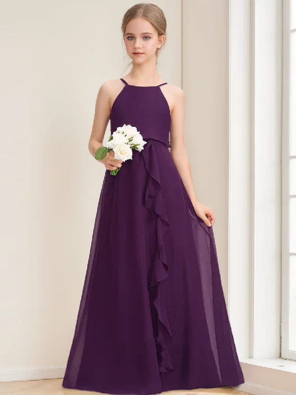 Fashion Essentials A-Line/Princess Halter Sleeveless Ruffles Junior Bridesmaid Dresses Holiday Sale