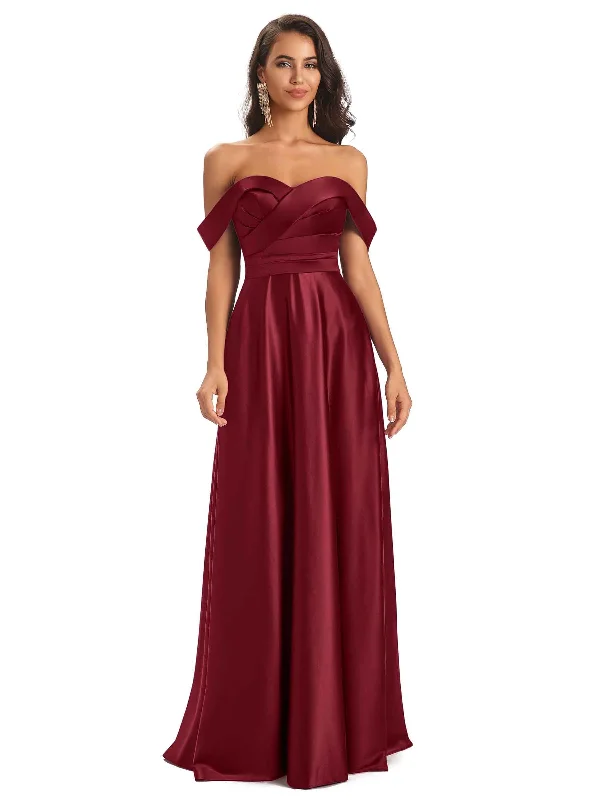 Daily Deals Modern Soft Satin Off The Shoulder Long Formal Dresses For Weddings Mid - Week Surprise