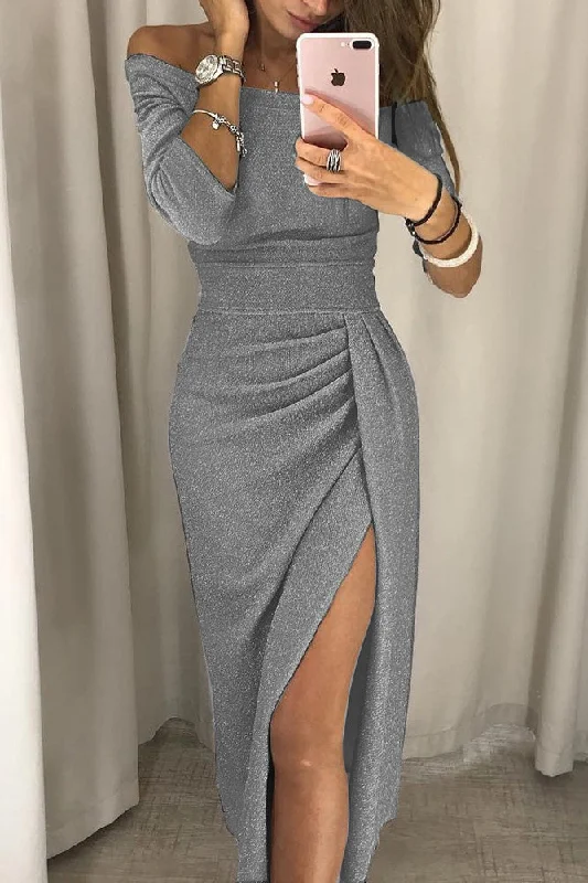 Huge Markdowns Half Sleeves Fashion Gray Prom Dresses Casual Dresses Y0009 Flowy Fabric