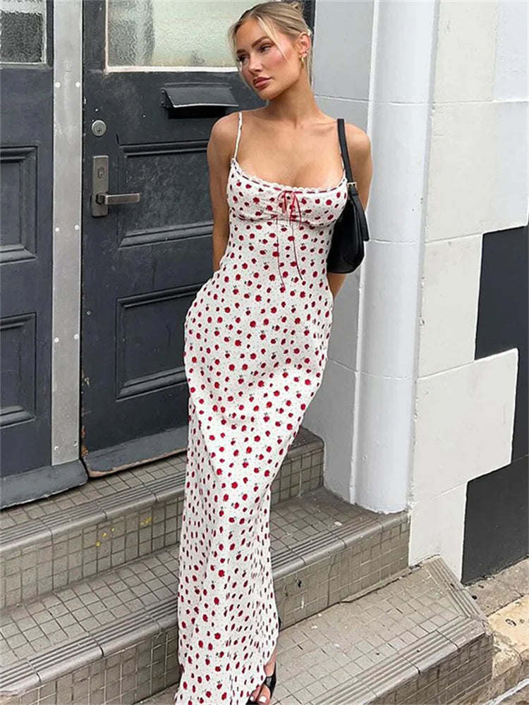 Feminine Luxe Style Sale FashionSierra - Halter Dresses Female Lace Elegant High Waist Spaghetti Patchwork Party New Maxi Casual Dress Fashion-Forward Style