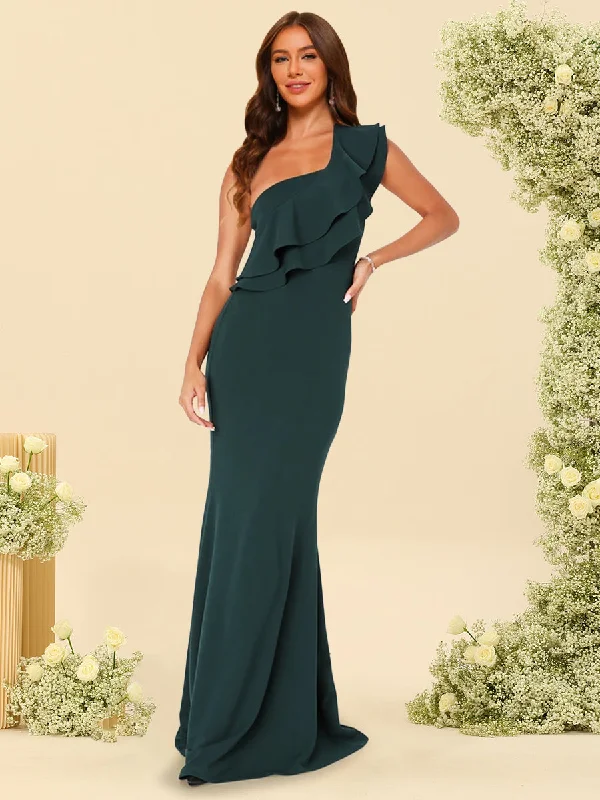 Stupidly Low Prices Trumpet/Mermaid One-Shoulder Sleeveless Floor-Length Bridesmaid Dresses With Ruffled Final Clearance