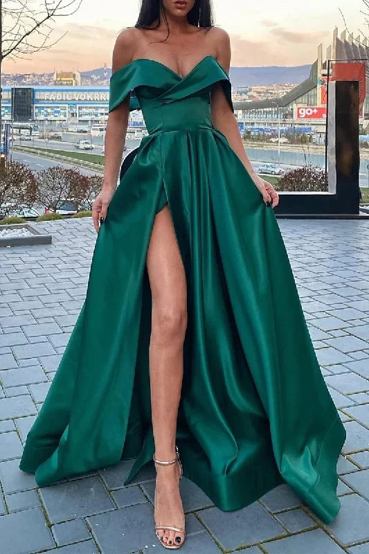 Fashion Essentials Roycebridal Marina | A-Line Prom Dresses Celebrity Style Dress Christmas Floor Length Short Sleeve V Neck Satin with Slit Hollywood Glam Award - Show Style